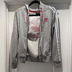 adidas Women’s Grey zip up Hooded Jacket with red Accents